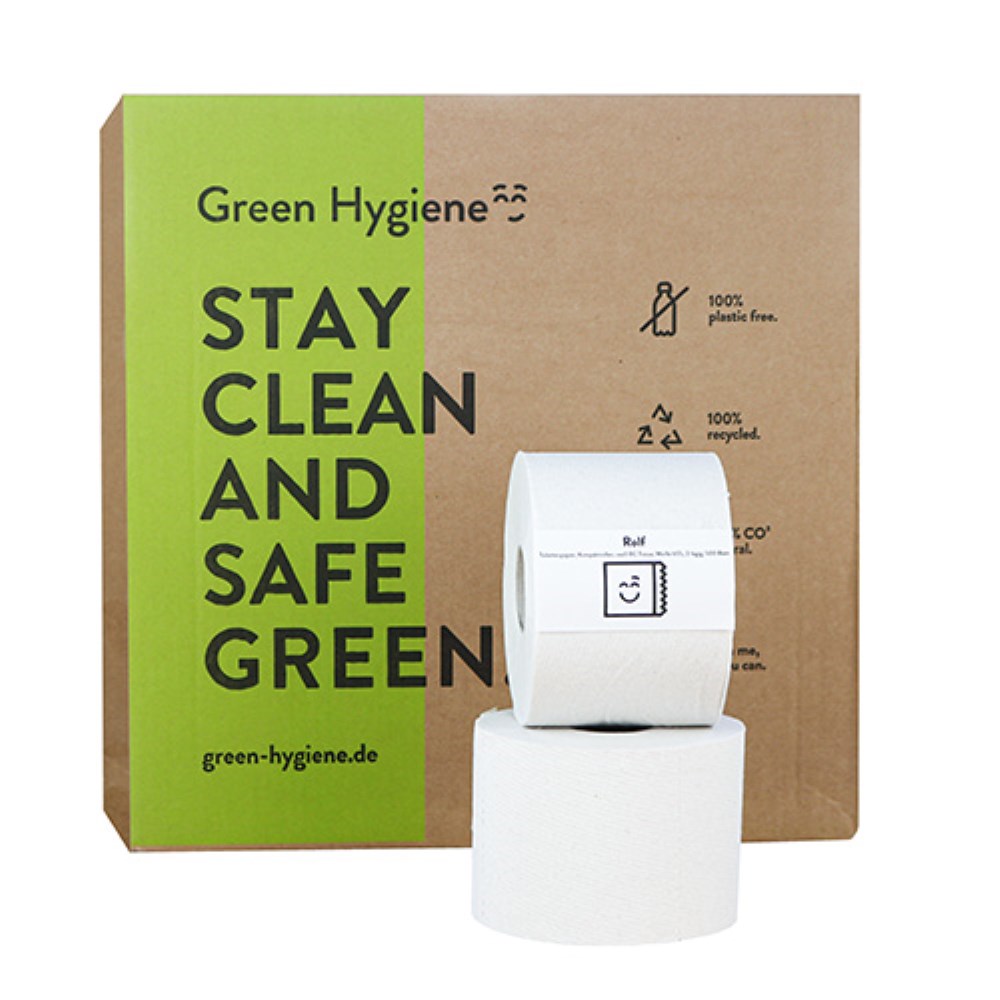 36 Rollen "Green Hygiene" Toilettenpapier "ROLF" Ø 13 cm · 11 cm x 9,5 cm 500 Blatt, 2-lagig