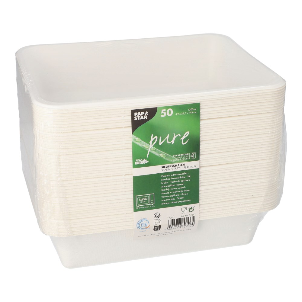 50 Siegelschalen Zuckerrohr ungeteilt 1300 ml 4,9 cm x 22,7 cm x 17,8 cm