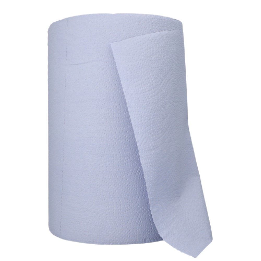 2 Putzrollen, 3-lagig Ø 24 cm · 167,5 m x 35,8 cm blau perforiert, 500 Abrisse, Blatt 35,8 x 33,5cm